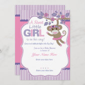 Paarse Roze Sock Monkey Baby shower Invitation Kaart (Voorkant / Achterkant)