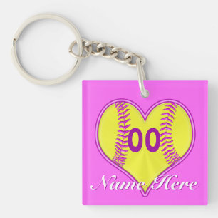 Paarse Roze Softbal Sleutelhangers, NAAM en NUMMER Sleutelhanger