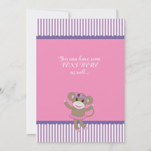 Paarse roze sok aap verjaardagsuitnodiging kaart (Achterkant)