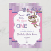 Paarse roze sok aap verjaardagsuitnodiging kaart (Voorkant / Achterkant)