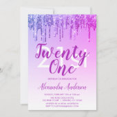Paarse roze sparkle Glitter 21st Birthday Party Kaart (Voorkant)