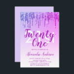Paarse roze sparkle Glitter 21st Birthday Party Kaart<br><div class="desc">Paarse en roze sparkle en Drijvende glitter ombre Girly Birthday Party 21st (21ste) Birthday Party Invitation. Deze moderne 21-jarige uitnodiging is perfect voor de Glam Glitter Girly Party die op stijl wil vieren. Neem contact op met de ontwerper voor overeenkomende aangepaste objecten.</div>