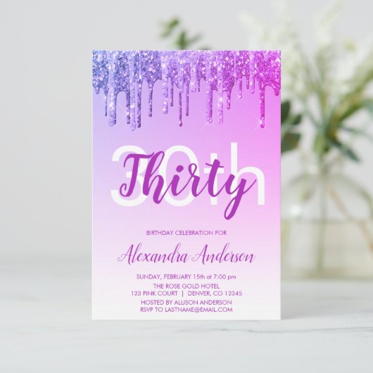 Paarse roze sparkle Glitter 30e verjaardag Kaart (Staand voorkant)