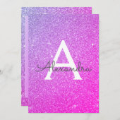 Paarse Roze Sparkle Glitter Doopuitnodiging Kaart (Voorkant / Achterkant)