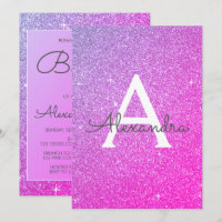 Paarse Roze Sparkle Glitter Doopuitnodiging