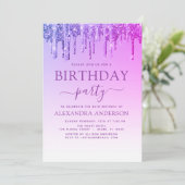 Paarse Roze Sparkle Glitter Elke Leeftijd Verjaard Kaart (Staand voorkant)