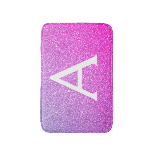 Paarse Roze Sparkle Glitter Monogram Naam Badmat (Voorkant Verticaal)