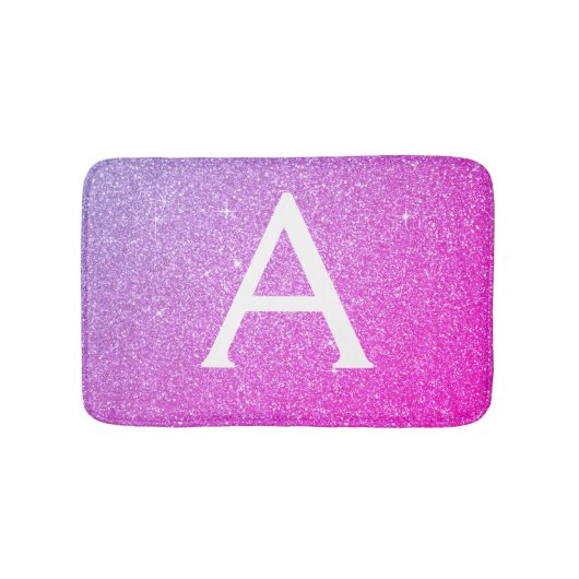 Paarse Roze Sparkle Glitter Monogram Naam Badmat (Voorkant)