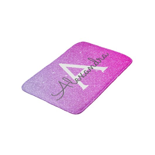 Paarse Roze Sparkle Glitter Monogram Naam Badmat (Gekanteld)