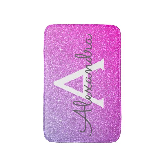 Paarse Roze Sparkle Glitter Monogram Naam Badmat (Voorkant Verticaal)