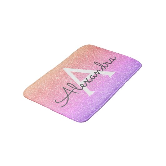 Paarse Roze Sparkle Glitter Monogram Naam Badmat (Gekanteld)