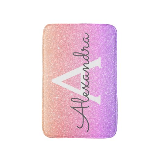 Paarse Roze Sparkle Glitter Monogram Naam Badmat (Voorkant Verticaal)