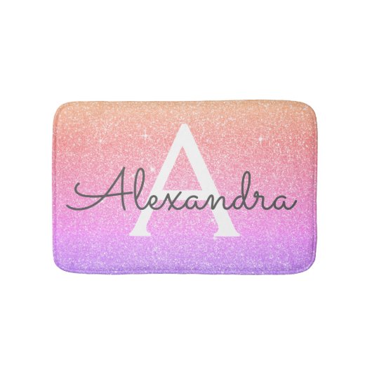 Paarse Roze Sparkle Glitter Monogram Naam Badmat (Voorkant)