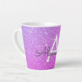 Paarse Roze Sparkle Glitter Monogram Naam Initiaal Latte Mok (Linkerhoek)