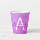 Paarse Roze Sparkle Glitter Monogram Naam Initiaal Latte Mok (Voorkant)