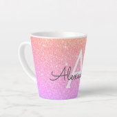 Paarse Roze Sparkle Glitter Monogram Naam Initiaal Latte Mok (Linkerhoek)
