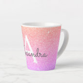 Paarse Roze Sparkle Glitter Monogram Naam Initiaal Latte Mok (Rechterhoek)