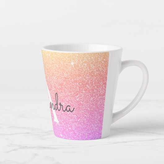 Paarse Roze Sparkle Glitter Monogram Naam Initiaal Latte Mok (Rechts)