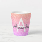 Paarse Roze Sparkle Glitter Monogram Naam Initiaal Latte Mok (Voorkant)