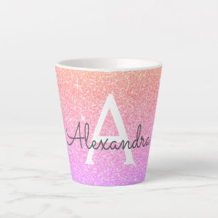 Paarse roze sparkle Glitter Monogram Naam Initiaal Latte Mok