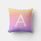 Paarse Roze Sparkle Glitter Monogram Naam Kussen (Voorkant)