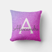Paarse Roze Sparkle Glitter Monogram Naam Kussen (Voorkant)