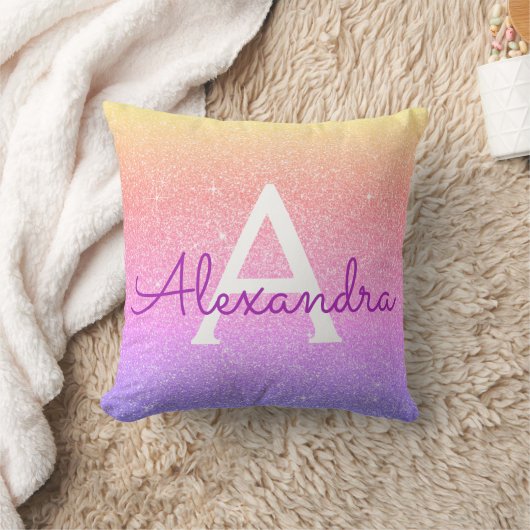 Paarse Roze Sparkle Glitter Monogram Naam Kussen (Deken)