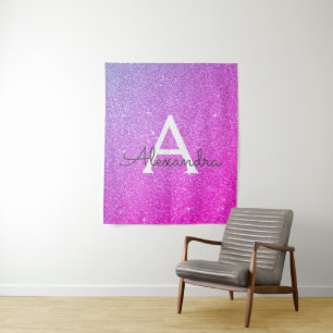Paarse Roze Sparkle Glitter Monogram Tapestry Wandkleed