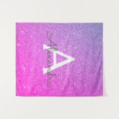 Paarse Roze Sparkle Glitter Monogram Tapestry Wandkleed (Voorkant (horizontaal))