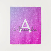 Paarse Roze Sparkle Glitter Monogram Tapestry Wandkleed (Voorkant)