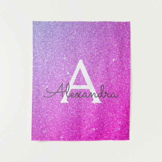 Paarse Roze Sparkle Glitter Monogram Tapestry Wandkleed (Voorkant)