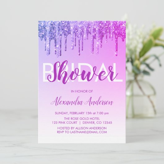 Paarse Roze Sparkle Glitter Vrijgezellenfeest Kaart (Staand voorkant)