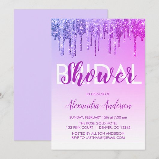 Paarse Roze Sparkle Glitter Vrijgezellenfeest Kaart (Voorkant / Achterkant)