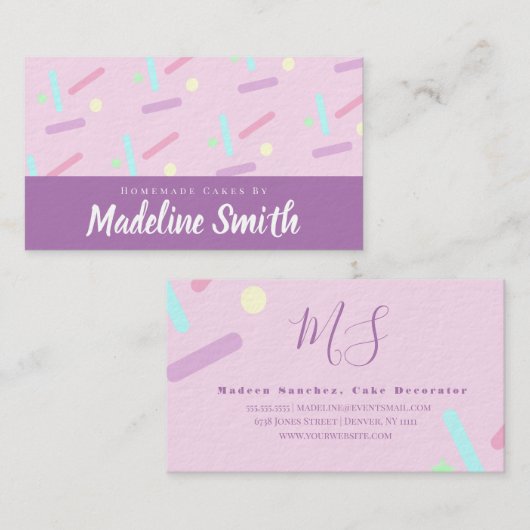 Paarse roze springen Mix Cake Decorator Homemade Visitekaartje (Voorkant / Achterkant)