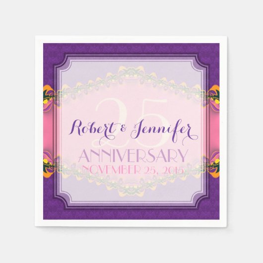 Paarse roze sproeiers Fractal Lace Paper Napkins Servet (Voorkant)