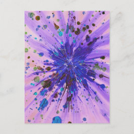 Paarse Roze Starburst Acryl Spat schilderij Briefkaart