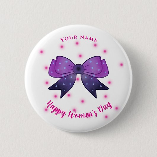 Paarse & Roze strik Aangepaste naam Vrouwendag Ronde Button 5,7 Cm (Voorkant)