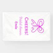 Paarse roze strik bruidsfeest met naam spandoek (Horizontaal)