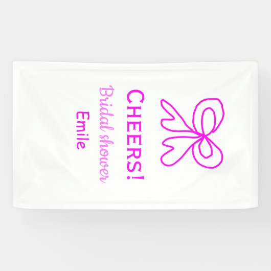 Paarse roze strik bruidsfeest met naam spandoek (Horizontaal)