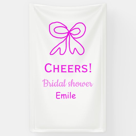 Paarse roze strik bruidsfeest met naam spandoek (Verticaal)