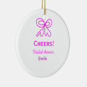 Paarse roze strik bruidsfeest naam toevoegen keramisch ornament (Rechts)