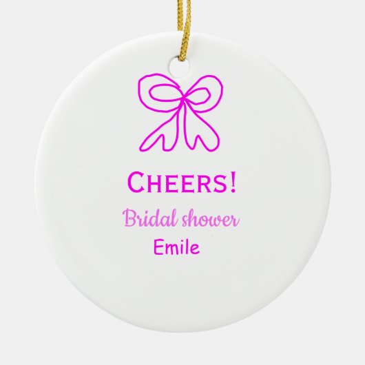 Paarse roze strik bruidsfeest naam toevoegen keramisch ornament (Voorkant)