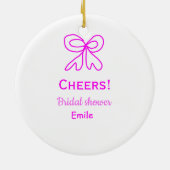 Paarse roze strik bruidsfeest naam toevoegen keramisch ornament (Achterkant)