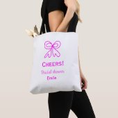 Paarse roze strik bruidsfeest naam toevoegen  tote bag (Dichtbij)