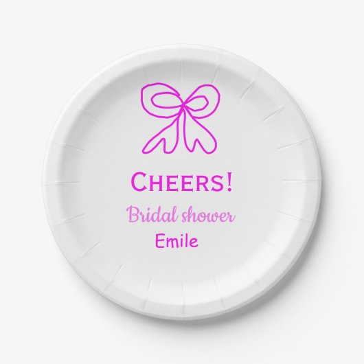 Paarse roze strik bruidsfeest voeg naam toe papieren bordje (Voorkant)