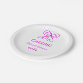 Paarse roze strik bruidsfeest voeg naam toe papieren bordje (Gekanteld)