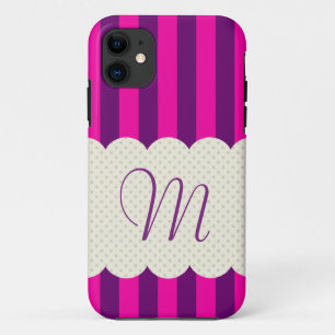 Paarse roze stripes Polka Dots Monogram iPhone 11 Hoesje