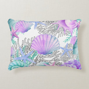 Paarse Roze Teal En Witte Schelpen Accent Kussen