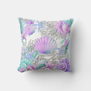 Paarse Roze Teal En Witte Schelpen Kussen