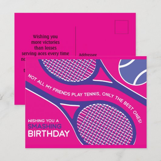 🎾💜Paarse roze Tennis Verjaardag Kaart (Voorkant / Achterkant)